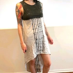 DIVIDED by H&M High-Low Abstract Black and Grey Cotton Midi Dress